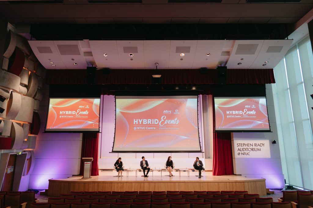 employee engagement: view of the auditorium and stage at Hybrid Events @ NTUC Centre